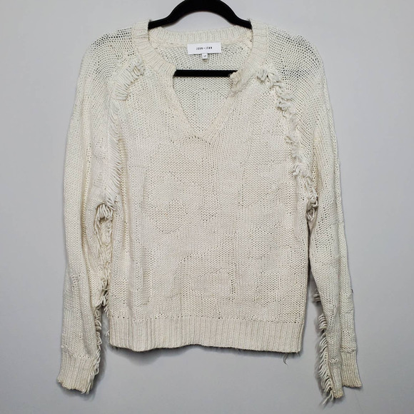 JOHN + JENN • White Petra Cable-Knit Fringe Sweater Sz Small - Picture 2 of 7